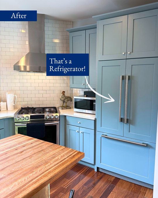 Custom cabinet panels on refrigerator